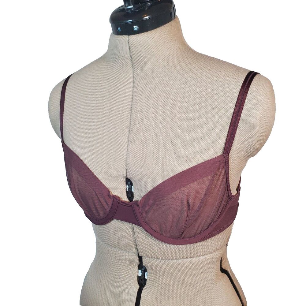 Auden Bra 32A Brown Sheer Underwire Unlined Demi Bra Neutral Classic